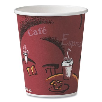 SOLO 370SI-0041 10 oz. Paper Hot Drink Cups in Bistro Design - Maroon (1000/Carton)