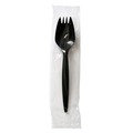 Cutlery | Boardwalk BWKSPORKBLPPIW Mediumweight Wrapped Polypropylene Plastic Spork Cutlery - Black (1000/Carton) image number 1