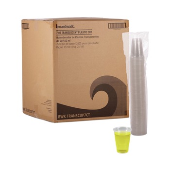 BREAKROOM SUPPLIES | Boardwalk BWKTRANSCUP7CT 7 oz. Polypropylene Plastic Cold Cups - Translucent (100 Cups/Sleeve, 25 Sleeves/Carton)