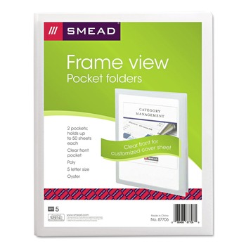 Smead 87706 11 in. x 8.5 in. 100-Sheet Capacity Frame View Poly 2-Pocket Folder - Clear/Oyster (5/Pack)