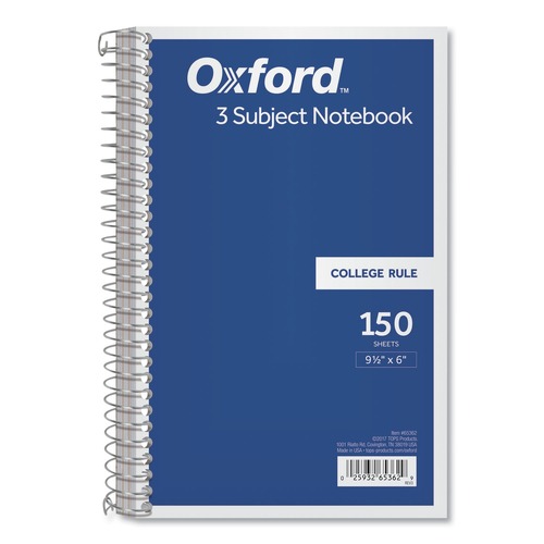 Notebooks & Pads | Oxford 65362 9.5 in. x 6 in. Sheets 3-Subject Medium/College Rule Coil-Lock Wirebound Notebook - Randomly Assorted Cover Color image number 0