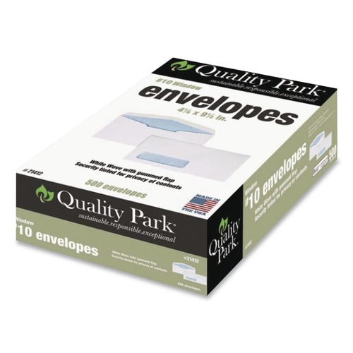 Envelopes & Mailers | Quality Park QUA21412 4.13 in. x 9.5 in. #10, Bankers Flap, Gummed Closure, Window Envelope - White (500/Box) image number 0