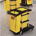 Labor Day Sale | Rubbermaid Commercial HYGEN FG9T7300BLA 22 in. x 48-1/4 in. x 44 in. Hygen M-Fiber Healthcare Cleaning Cart - Black/Yellow/Silver image number 3
