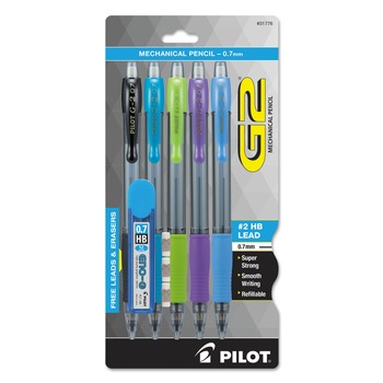 PENCILS | Pilot 31776 HB #2 0.7 mm Black Lead G2 Mechanical Pencil - Assorted Barrel Colors (1 Set)