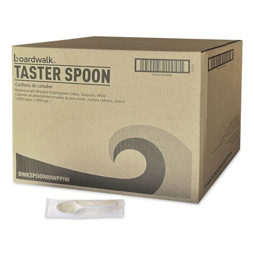 Cutlery | Boardwalk BWKSPOONMWPPIW 5.31 in. Mediumweight Wrapped Polypropylene Spoon Cutlery - White (1000/Carton) image number 0