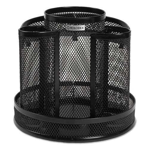 Desktop Organizers | Rolodex 1773083 6.5 in. Diameter x 6.5 in. Height 8 Compartments Steel Wire Mesh Spinning Desk Sorter - Black image number 0