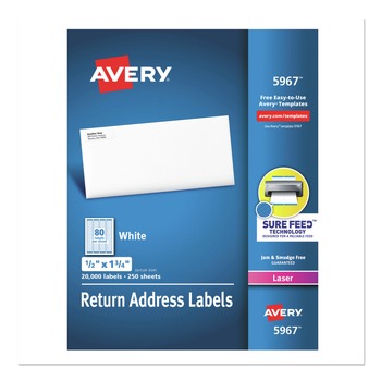 Avery 05967 0.5 in. x 1.75 in. Address Labels with Sure Feed Technology for Laser Printers - White (20000/Box)
