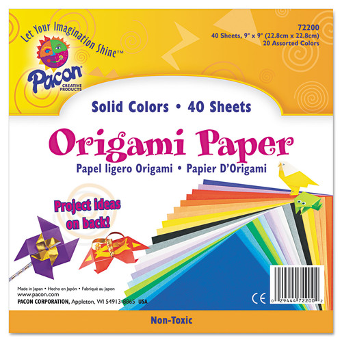 Arts & Crafts Supplies | Pacon P0072200 30 lbs. Bond Weight 9 in. x 9 in. Origami Paper - Assorted Bright Colors (40/Pack) image number 0