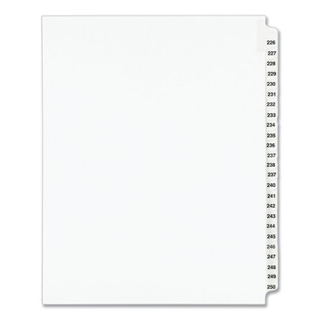 Avery 01339 11 in. x 8.5 in. 25-Tab 226 to 250 Avery Style Preprinted Legal Exhibit Side Tab Index Dividers - White (1-Set)