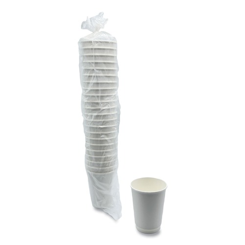 Cups and Lids | Boardwalk BWKDW12HCUPPK 12 oz. Double-Walled Paper Hot Cups - White (25/Pack) image number 0