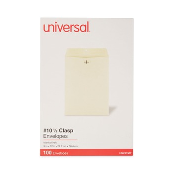 Universal UNV41907 9 in. x 12 in. 28 lbs. #10-1/2 Square Flap Clasp/Gummed Catalog Envelope - Brown Kraft (100/Box)