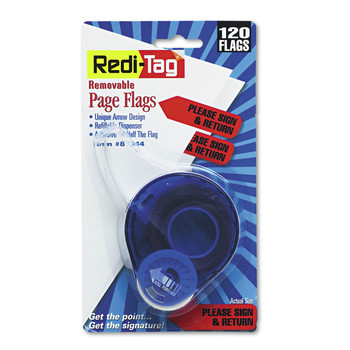 DESK ACCESSORIES AND OFFICE ORGANIZERS | Redi-Tag B81344 Please Sign and Return Arrow Message Page Flags in Dispenser - Red (120/Pack)