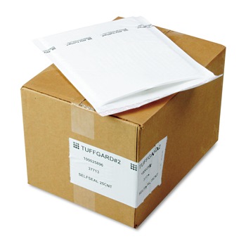  | Sealed Air 37713 #2 Barrier Bubble Air Cell Cushion Self-Adhesive Closure 8.5 in. x 12 in. Jiffy TuffGard Self-Seal Cushioned Mailer - White (25/Carton)