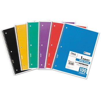 NOTEBOOKS AND PADS | Mead 05514 (100) 10.5 in. x 7.5 in. Sheets 1-Subject Wide/Legal Rule Spiral Notebook - Randomly Assorted Cover Color