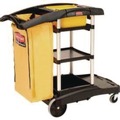 Labor Day Sale | Rubbermaid Commercial HYGEN FG9T7300BLA 22 in. x 48-1/4 in. x 44 in. Hygen M-Fiber Healthcare Cleaning Cart - Black/Yellow/Silver image number 1