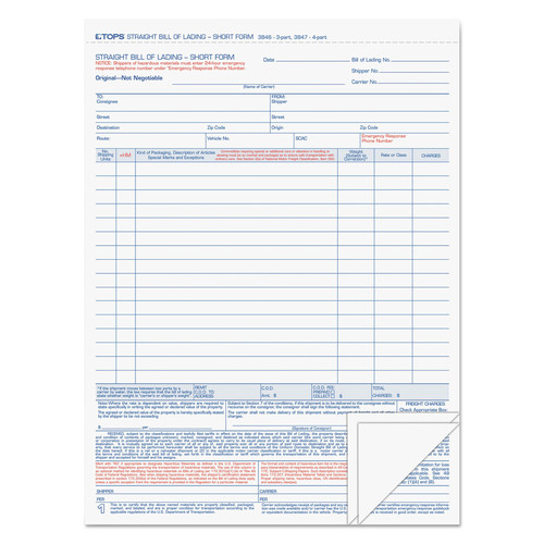 Retail Store Supplies | TOPS 3846 8.5 x 11 Three-Part Carbonless Bill of Lading (50/Pack) image number 0