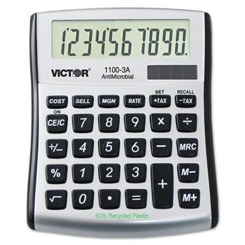 Victor 1100-3A Antimicrobial Compact 10-Digit Desktop Calculator - Gray/Black