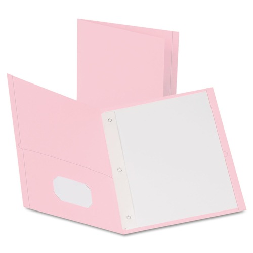 Report Covers & Pocket Folders | Oxford 57768EE 11 in. x 8.5 in. 0.5 in. Capacity Twin-Pocket Folders with 3 Fasteners - Pink (25/Box) image number 0