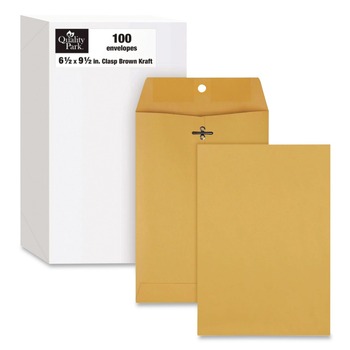 Quality Park QUA37763 Clasp Envelope, #1 3/4, Square Flap, Clasp/gummed Closure, 6.5 X 9.5, Brown Kraft, 100/box