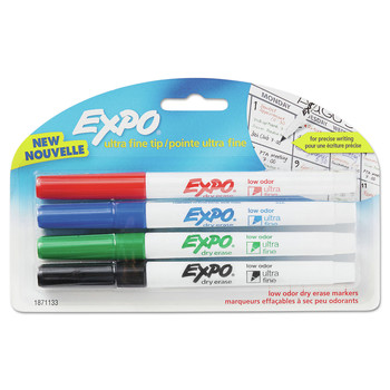 EXPO 1871133A Extra-Fine Bullet Tip Low-Odor Dry-Erase Marker - Assorted Colors (4/Pack)