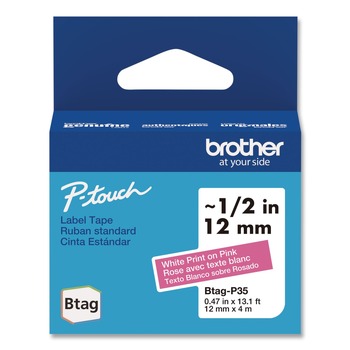 Brother P-Touch BTAGP35 0.47 in. x 13.1 ft. Genuine P-Touch BTAG Label Tapes - White on Pink