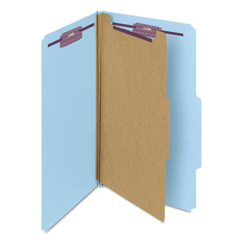 Smead 18730 1 Divider Four SafeSHIELD Fasteners Legal Size Four-Section Pressboard Top Tab Classification Folders - Blue (10/Box)
