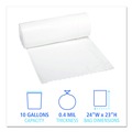 Trash & Waste Bins | Boardwalk H4823LWKR01 10 Gallon 0.4 mil 24 in. x 23 in. Perforated Roll Low-Density Waste Can Liners - White (25 Bags/Roll, 20 Rolls/Carton) image number 4