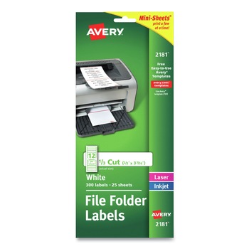 Avery 02181 0.66 in. x 3.44 in. Mini-Sheets Permanent File Folder Labels - White (300/Pack)