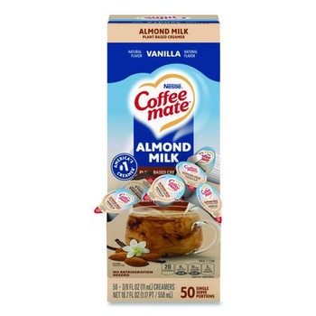 PRODUCTS | Coffee-Mate 12461537 0.38 oz Mini Cups Plant-Based Almond Milk Non-Dairy Liquid Creamer Singles - Natural Vanilla (50/Box)