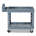 Cleaning Carts | Rubbermaid Commercial 2192463 BRUTE Heavy-Duty Ergo Handle Utility Cart Plastic 2 Shelves 750 lb Capacity 26-in x 55-in x 33.25-in Gray image number 6