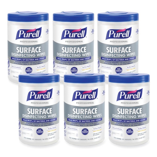 Cleaners & Chemicals | PURELL 9342-06 1-Ply 7 in. x 8 in. Fresh Citrus Professional Surface Disinfecting Wipes - White (6 Canisters/Carton) image number 0