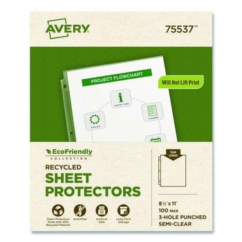 Avery 75537 Top-Load Recycled Polypropylene Sheet Protector - Semi-Clear (100/Box)