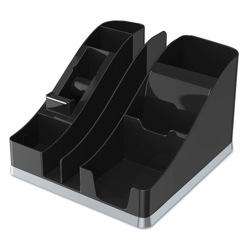 Desktop Organizers | Deflecto 35172 8.13 in. x 9.13 in. x 5.19 in. 6 Compartments Silhouettes All-In-One Plastic Caddy - Black/Silver image number 0