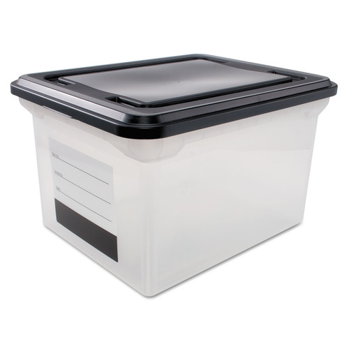 Desktop Organizers | Innovative Storage Designs 55802 17.75 in. x 14 in. x 10.25 in. Letter/Legal File Tote with Contents Label - Clear/Black image number 0