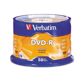 Verbatim 95101 4.7 GB 16X DVD-R Recordable Disc Spindle - Silver (50/Pack)