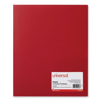 Universal UNV20543 100-Sheet Capacity 11 in. x 8.5 in. 2-Pocket Plastic Folders - Red (10/Pack)