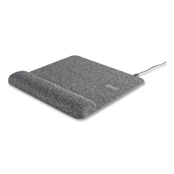 MOUSE PADS AND WRIST SUPPORT | Allsop 32304 11.8 in. x 11.6 in. Powertrack Plush Wireless Charging Mouse Pad with Wrist Rest - Gray
