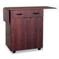 Cleaning Carts | Safco 8962MH 32.5 in. to 56.25 in. x 20.5 in. x 38.75 in. 1 Drawer 3 Shelves Engineered Wood Hospitality Cart with Drop Leaves - Mahogany image number 1