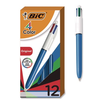 BIC MM11-AST Medium 1 mm Multi-Color Retractable Ballpoint Pen - Black/Blue/Green/Red Ink/Blue/White Barrel (12/Box)