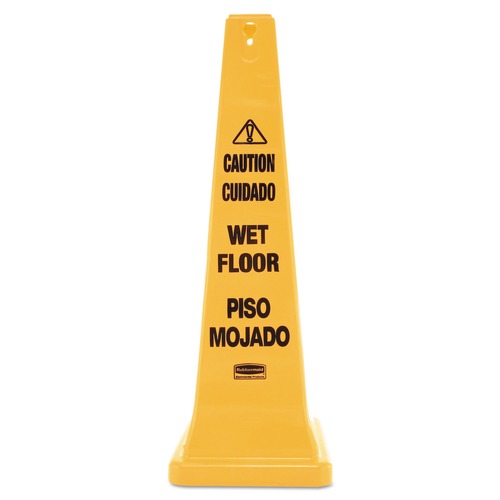 Just Launched | Rubbermaid Commercial FG627677YEL 12.25 in. x 12.25 in. x 36 in. Multilingual Wet Floor Safety Cone image number 0
