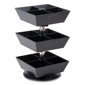 Mind Reader TEASWIV3T-BLK 6.75 in. x 6.75 in. x 11.5 in. 3-Tier 12-Compartment Anchor Collection Tea and Condiment Carousel Countertop Organizer - Black