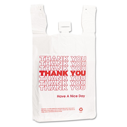  | Barnes Paper Company 6415THYOU 4 in. x 15 in. 2 mil Plastic Thank-You T-Sack - White (2000/Carton) image number 0
