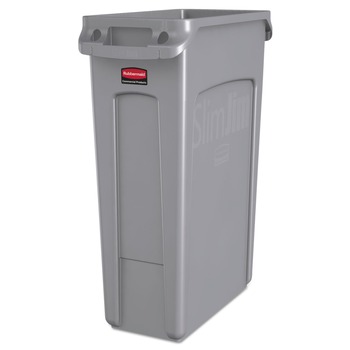 Rubbermaid Commercial FG354060GRAY 23 Gallon Rectangular Plastic Slim Jim Receptacle W/venting Channels - Gray