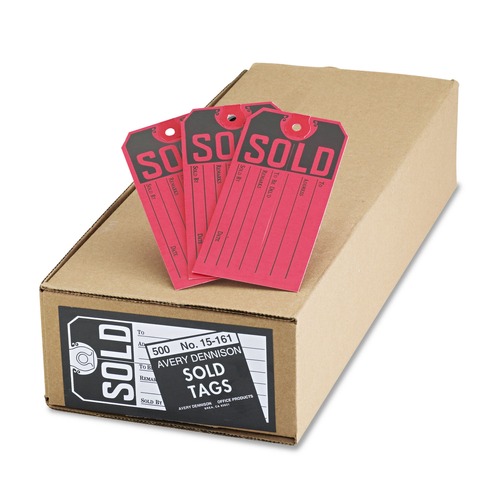Back to School Sale | Avery 15161 4.75 in. x 2.38 in. Paper Sold Tags - Red/Black (500/Box) image number 0