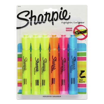 HIGHLIGHTERS | Sharpie 25076 Chisel Tip Tank Style Highlighters - Assorted Ink Colors, Assorted Barrel Colors (6/Set)