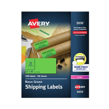 Avery 05976 2 in. x 4 in. High-Visibility Permanent Laser ID Labels - Neon Green (100/Box)