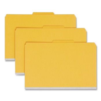 Smead 19084 6 SafeSHIELD Fasteners 2 Dividers Legal Size 6-Section Pressboard Top Tab Pocket Classification Folders - Yellow (10/Box)