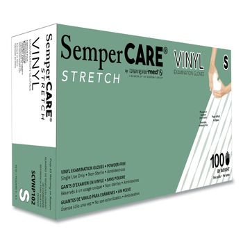  | SemperCare SCVNP102 Stretch Vinyl Examination Gloves - Small, Cream (100/Box)
