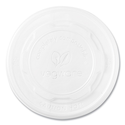 Cups and Lids | Vegware VLID115S 115-Series Compostable Plastic Flat Hot Lids - White (500/Carton) image number 0