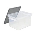 File Folders | Storex 61530U01C 18.5 in. x 14.25 in. x 10.88 in. Portable Letter/Legal File Tote with Locking Handles - Clear/Silver image number 1